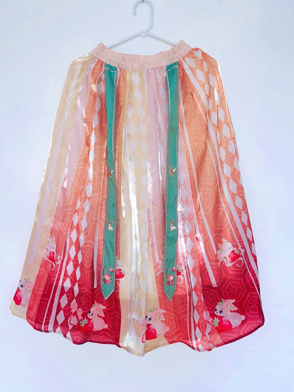 Asian Style Bunny and Strawberry Print Skirt